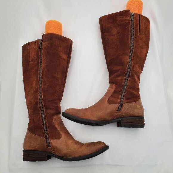 BORN Wide Calf Two-Tone Leather Suede Knee High Riding Boots Lace Up look 6WC - Picture 5 of 10